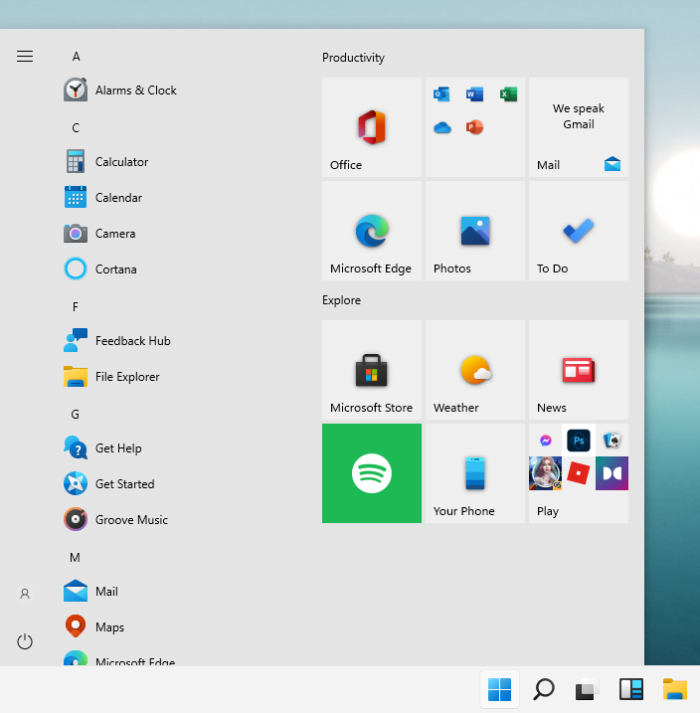 Truque no Windows 11 traz menu Iniciar do Windows 10 de volta (Imagem: Reprodução/Rafael Rivera/Twitter)