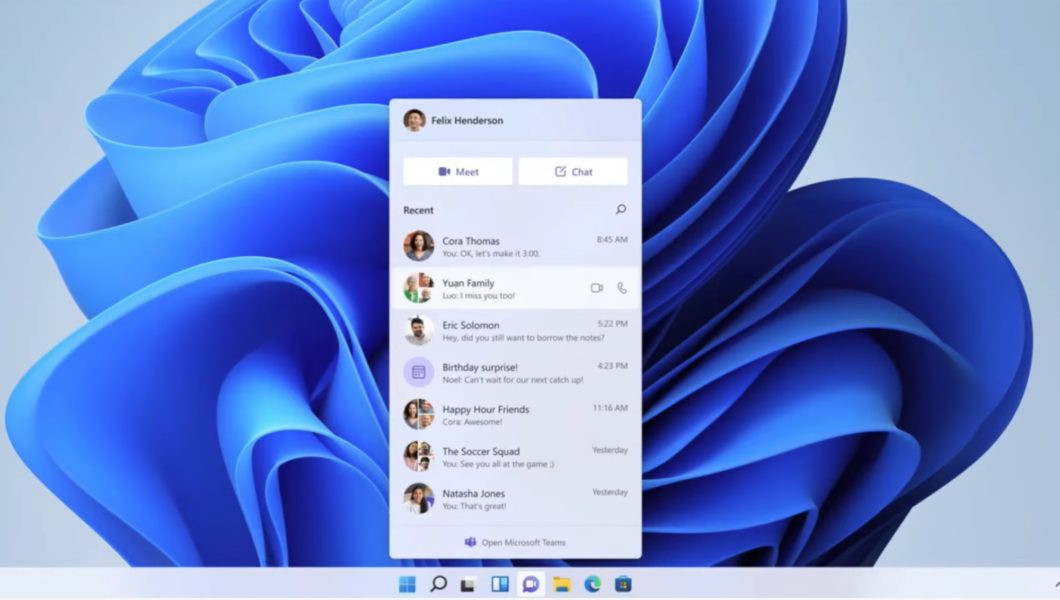 Microsoft Teams é integrado ao Windows 11 (Imagem: Divulgação / Microsoft)