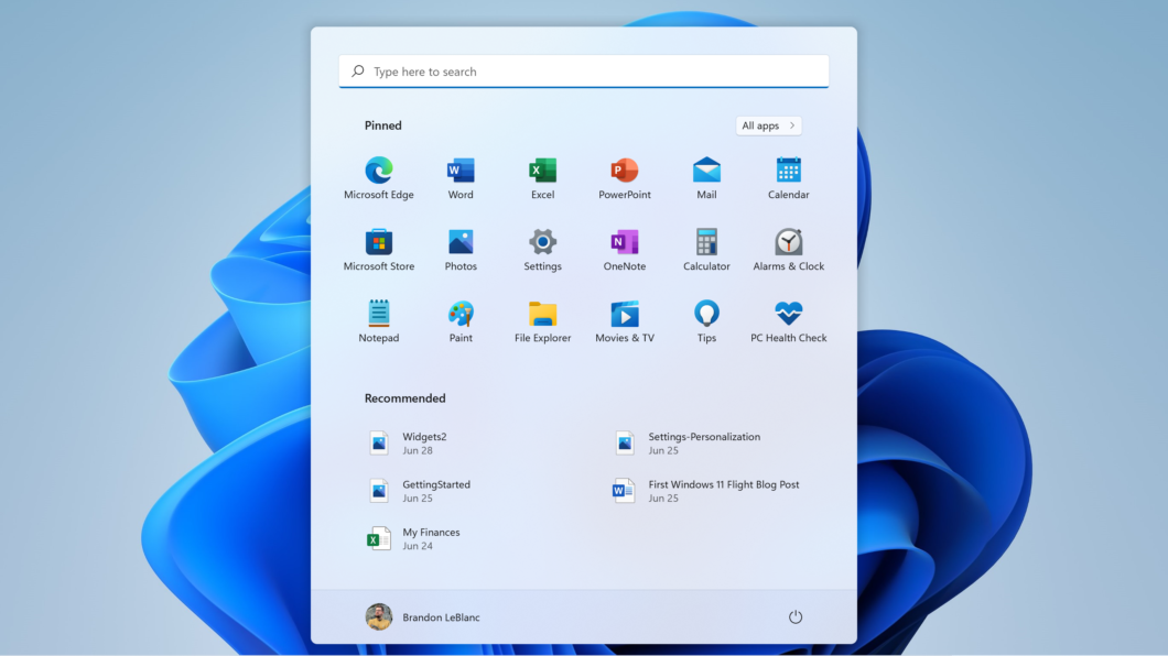 Windows 11 com barra de pesquisa no menu Iniciar