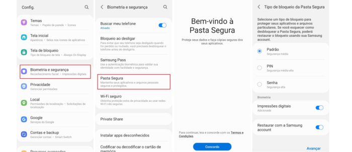 É preciso ter uma conta Samsung para começar a usar a Pasta Segura (Imagem: Reprodução/Android)