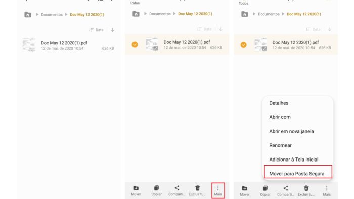 Mova seus arquivos ou mídia para a Pasta Segura (Imagem: Reprodução/Android)