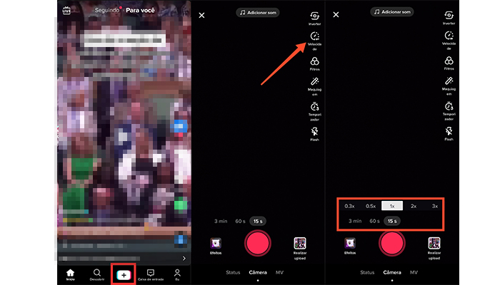 Processo para acelerar um vídeo no TikTok (Imagem: Reprodução/TikTok)