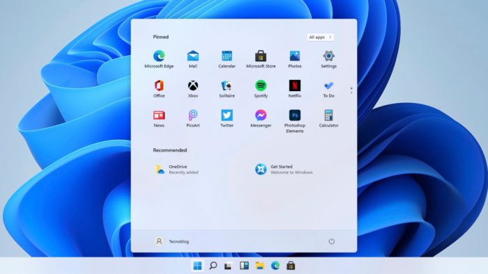 Novo menu Iniciar e barra de tarefas centralizada no Windows 11 (Imagem: Reprodução/Microsoft Design)