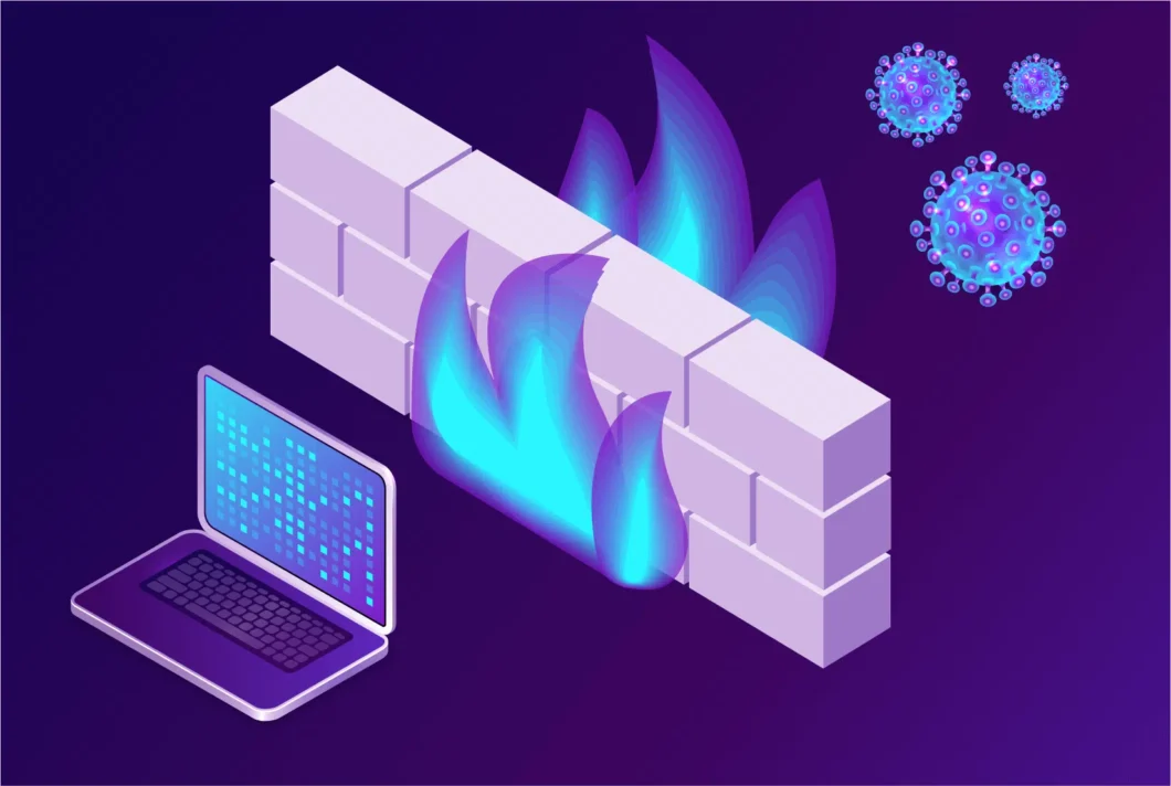 Ilustração que relaciona o termo firewall às barreiras físicas que impedem que incêndios se espalhem entre edifícios