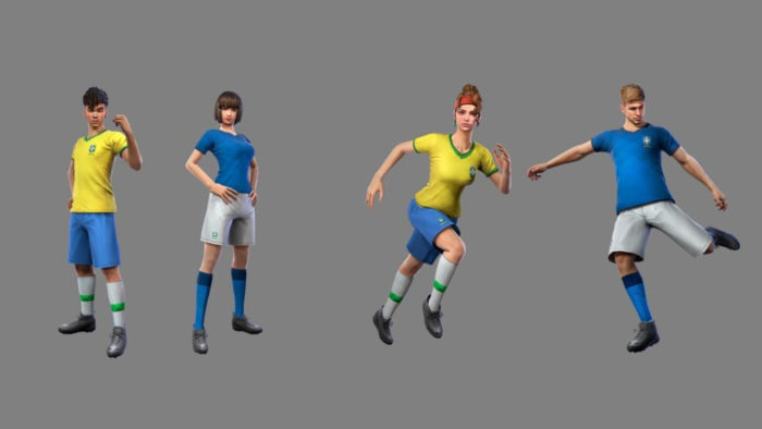 Skins da Seleção Brasileira de Futebol em Free Fire (Imagem: Divulgação/Garena)