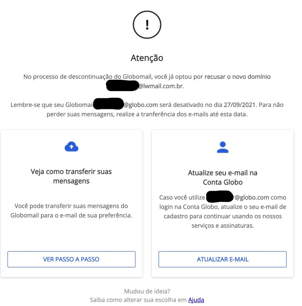 Instruções para migração de e-mail Globo.com