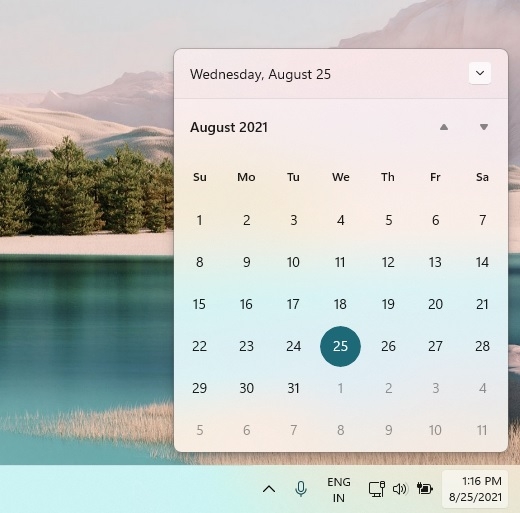 Calendário no Windows 11 (imagem: Windows Latest)