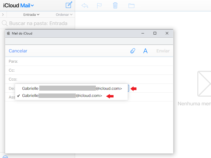 Envie e-mails usando o alias (Reprodução/iCloud)