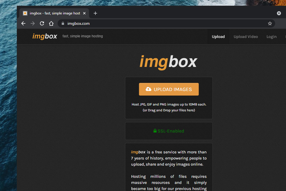 Página do Imgbox (Imagem: Reprodução/Imgbox)
