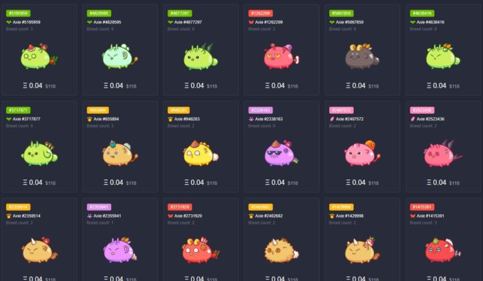 Preço de Axies no marketplace do Axie Infinity em setembro de 2021