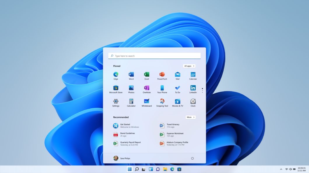 Sucessor do Windows 10 traz um novo menu Iniciar e outras mudanças no visual (Imagem: Reprodução/Microsoft)