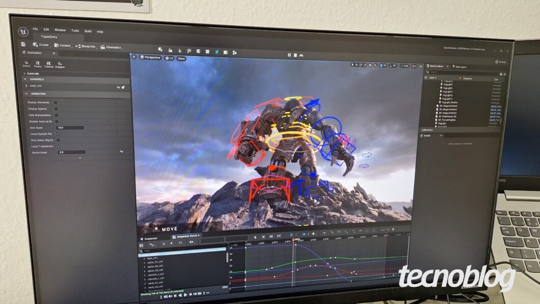 Imagem de um computador executando o programa Unreal Engine