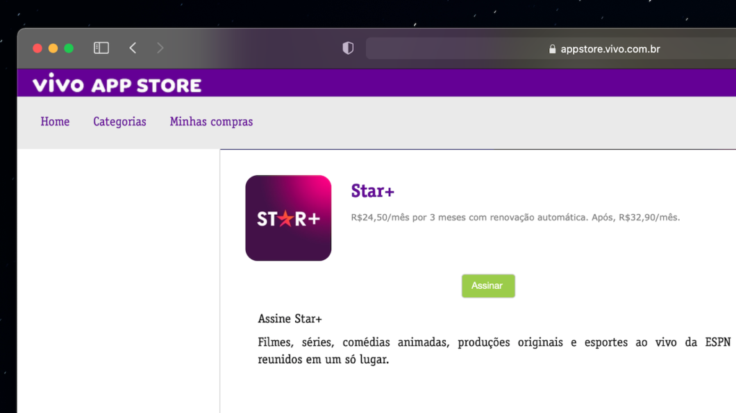 Star+ é comercializado na Vivo App Store (Imagem: Reprodução)