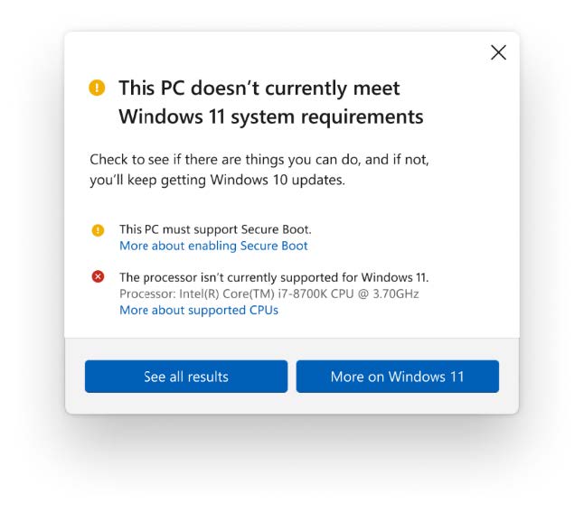 PC Health Check indica se computador é compatível ou não com Windows 11 (Imagem: Reprodução/XDA-Developers)