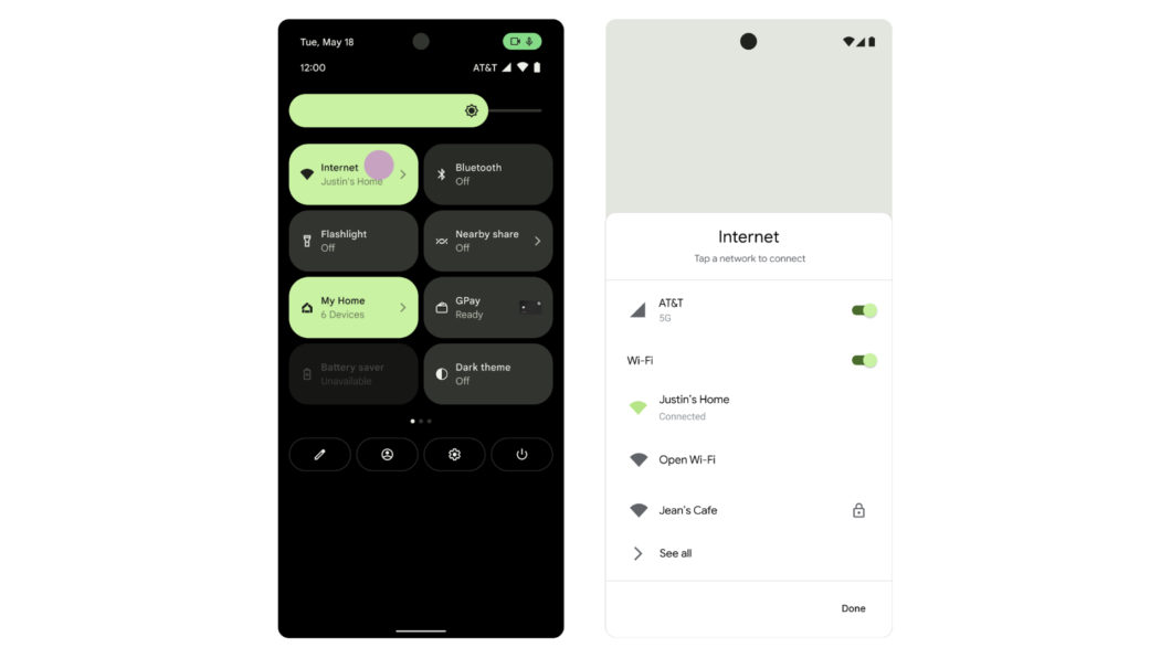 Novo painel "Internet" do Android 12 (Imagem: Reprodução/Google)