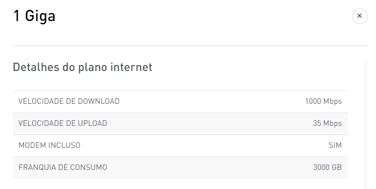 Claro 500 Mega, Planos de Internet 500 Mega