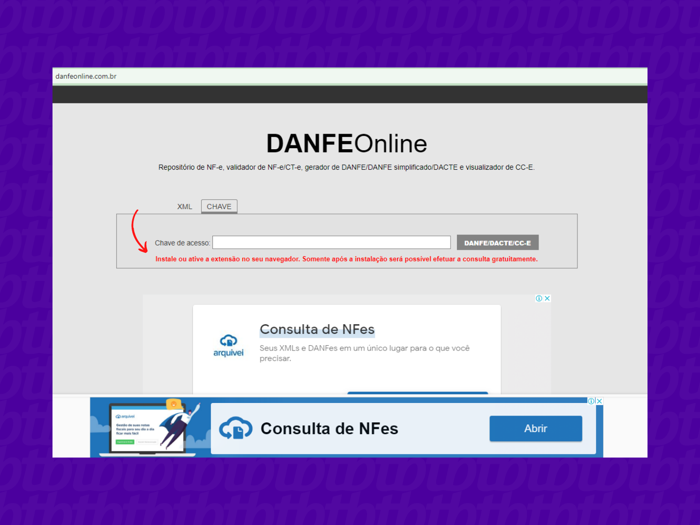 Link para ativar extensão do Danfe Online