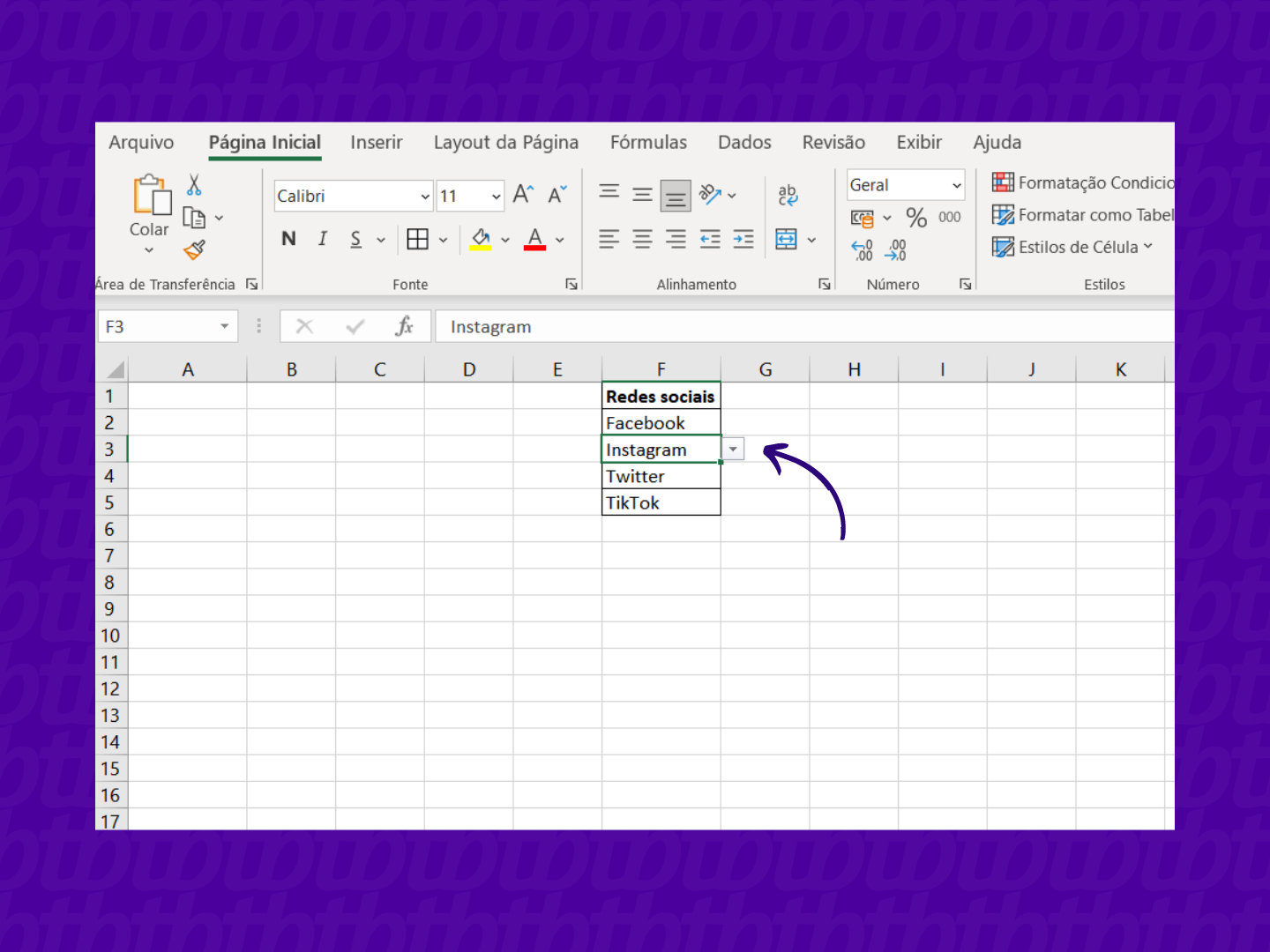 Itens de uma lista suspensa no Excel