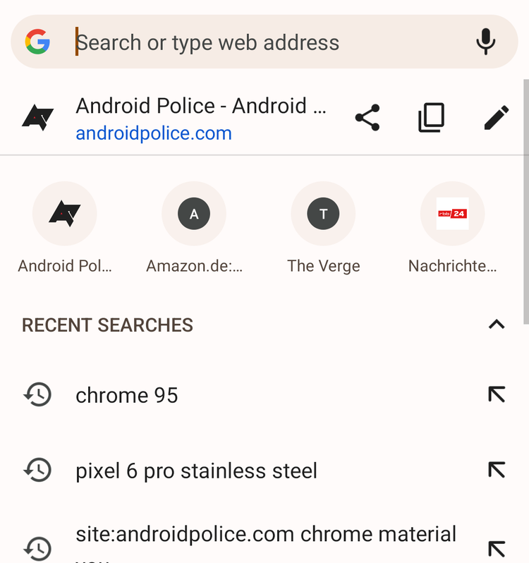 Barra de endereços do Chrome 95 para Android com Material You