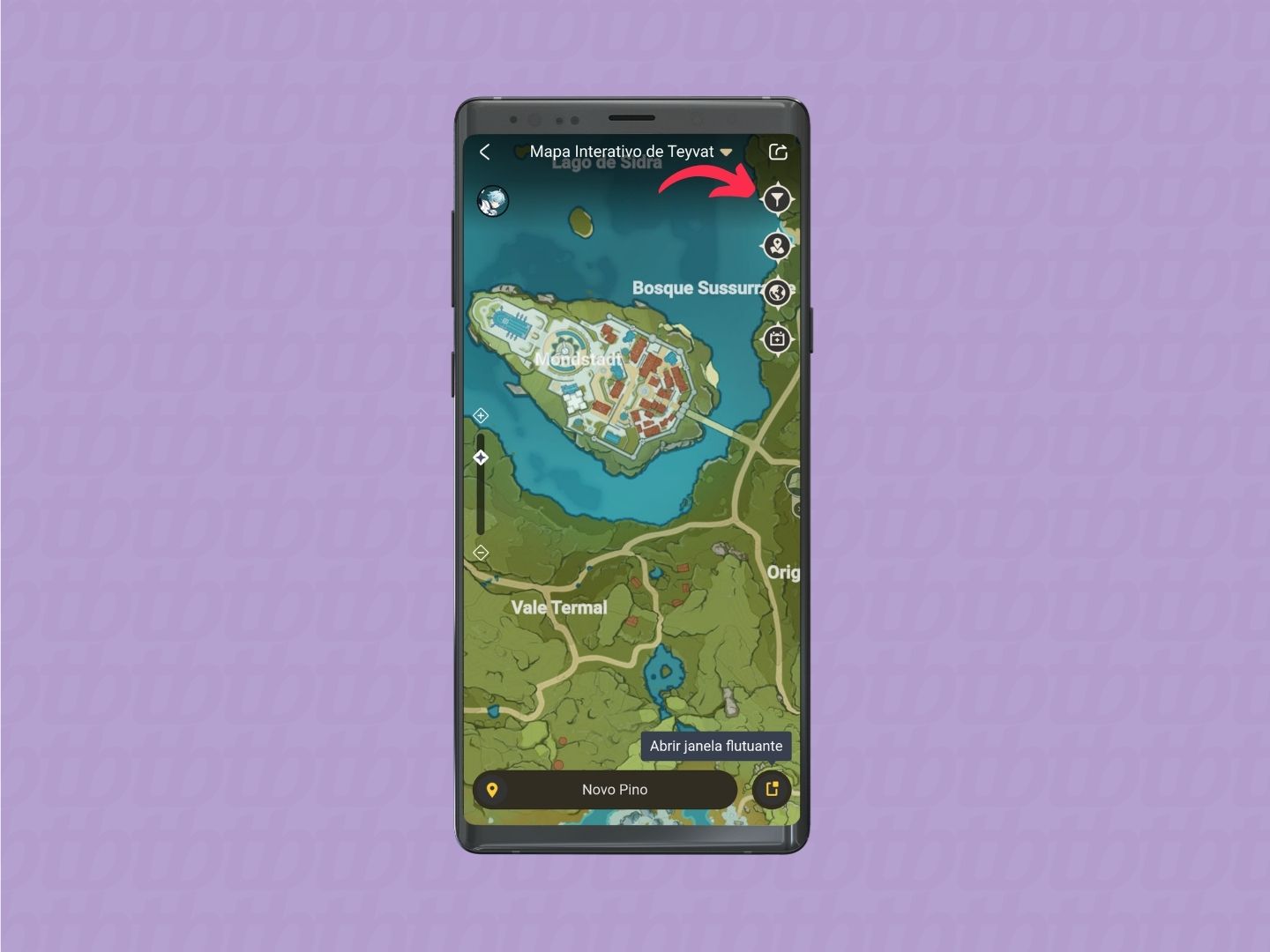 Captura de tela do Mapa Interativo de Genshin Impact no aplicativo HoYoLAB