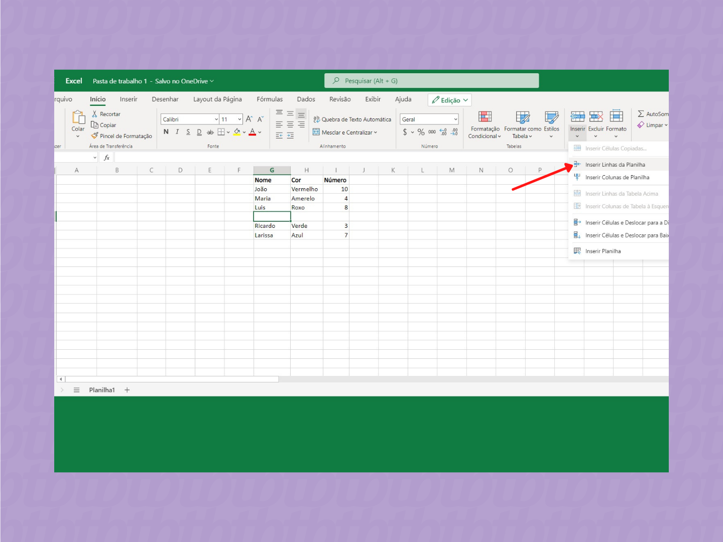 Como inserir linha no Excel / Microsoft / Reprodução