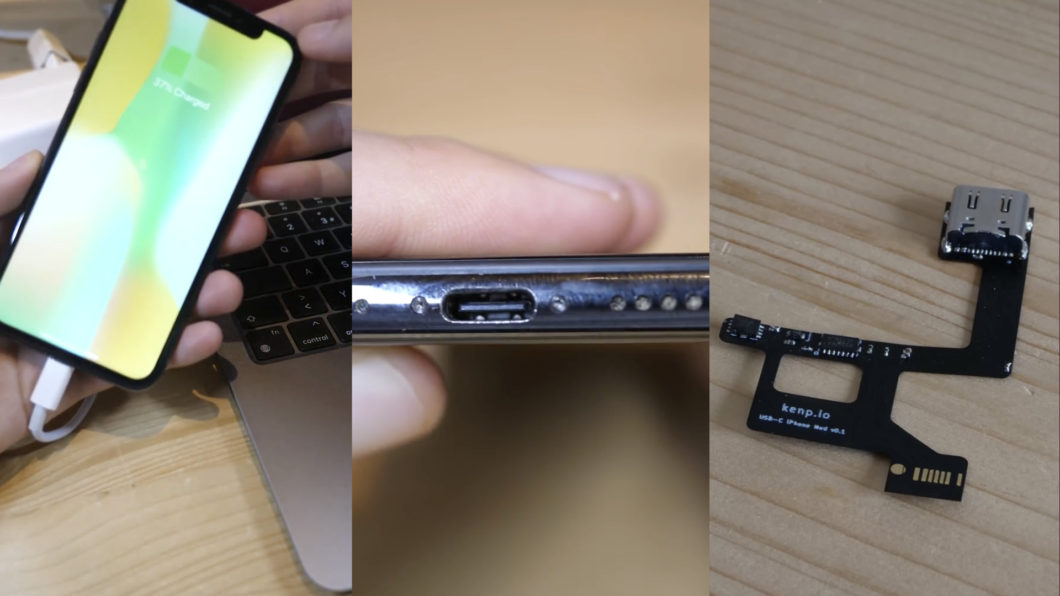 iPhone X é modificado por estudante para trocar porta Lightning por USB-C (Imagem: Reprodução/Ken Pillonel/YouTube)