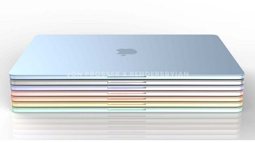 Possíveis cores do MacBook Air de 2022 (Imagem: Reprodução/Front Page Tech)