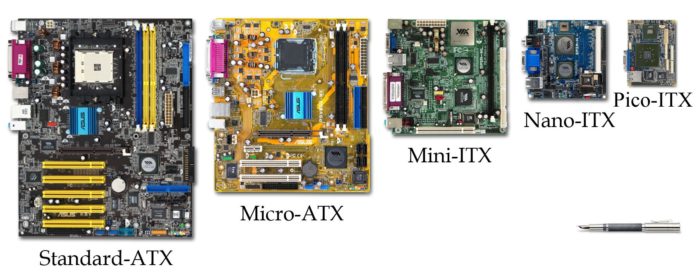 Comparativo entre ATX, Micro ATX, Mini ITX, Nano ITX e Pico ITX (imagem: Flickr/Via Technologies)