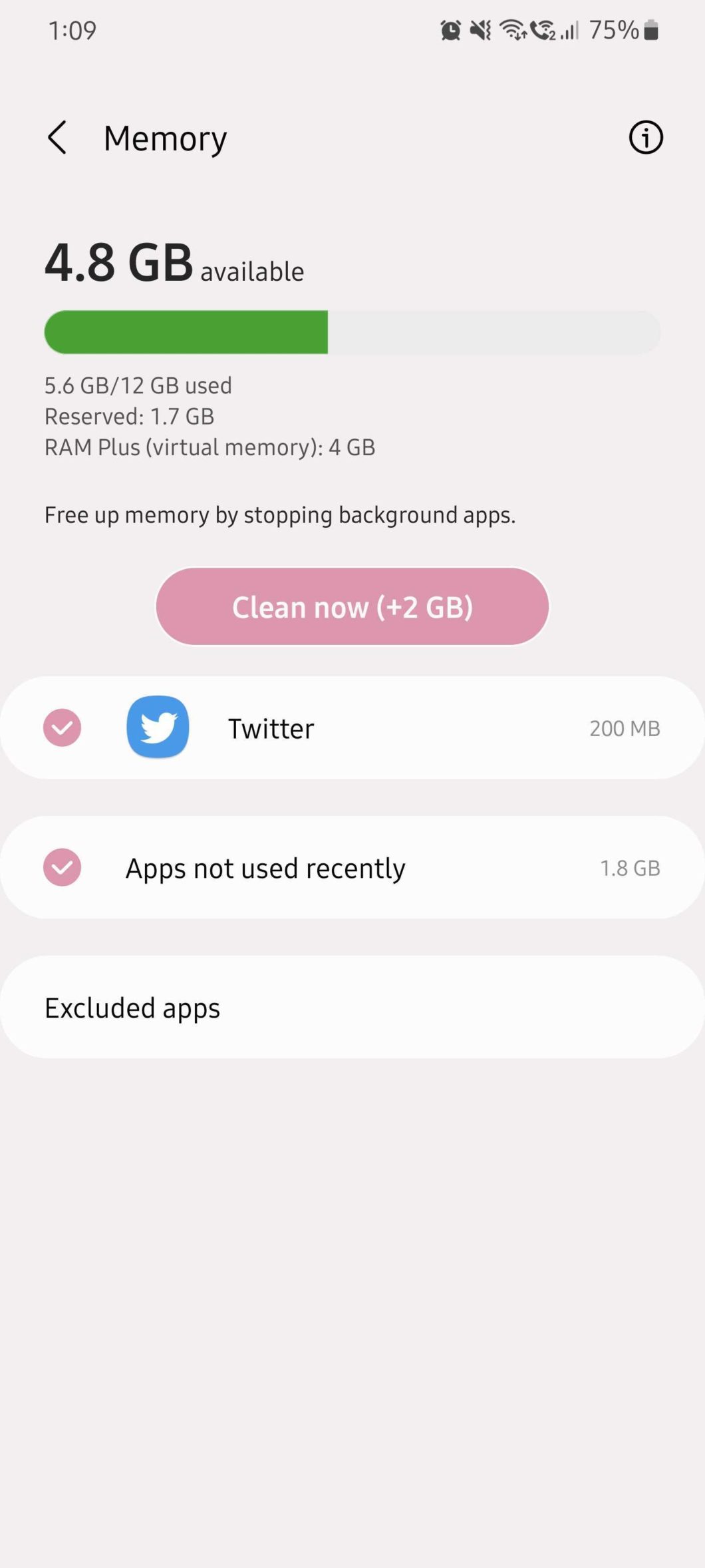 RAM Plus em um celular da linha Galaxy S21 com One UI 4 Beta e Android 12 (Imagem: Reprodução/SamMobile)