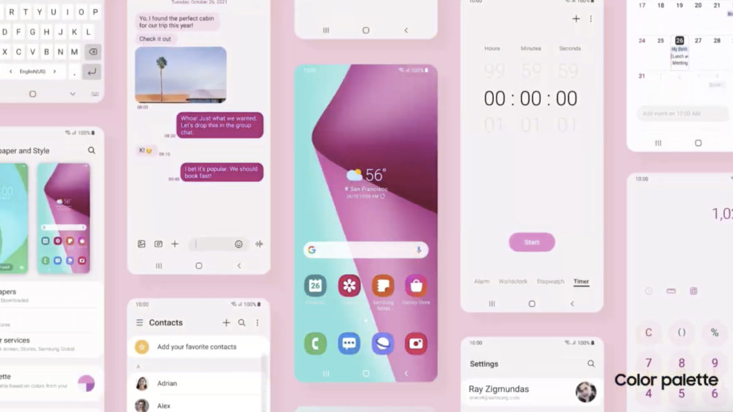 One UI 4 permitirá alterar as cores da interface com base nos tons do papel de parede (Imagem: Reprodução/YouTube/Samsung)