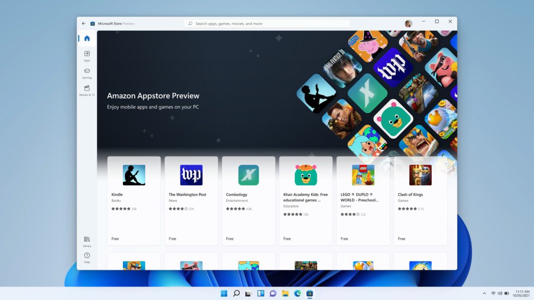 Microsoft Store tem parceria com a Amazon Appstore para distribuir apps de Android para Windows 11