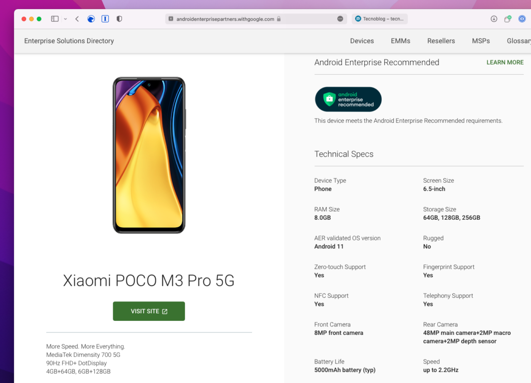 Poco M3 Pro 5G passa a ser recomendado pelo Google para empresas (Imagem: Reprodução/Tecnoblog)