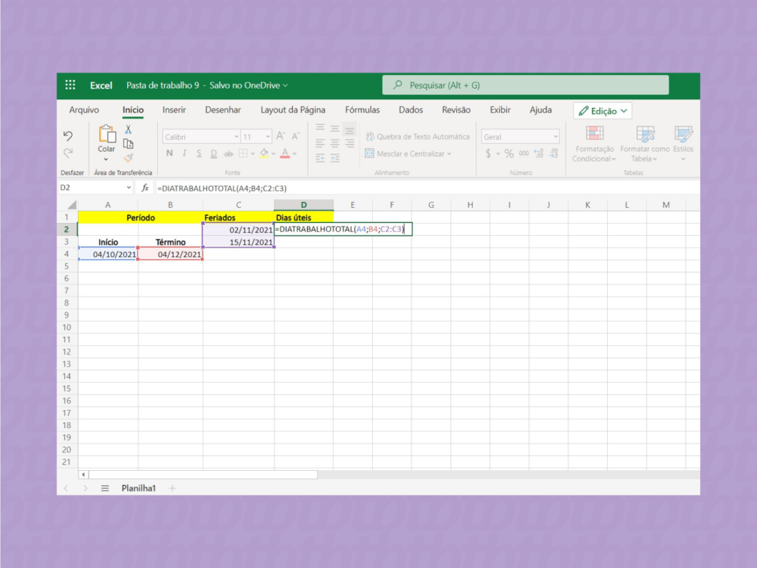 Como calcular dias úteis no Excel / Microsoft / Reprodução