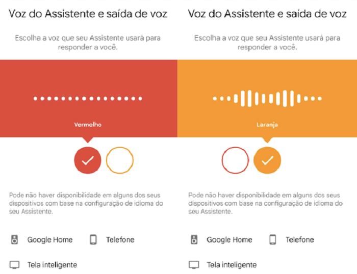 Novas opções de voz Vermelho e Laranja no Google Assistente (Imagem: Divulgação/ Google)