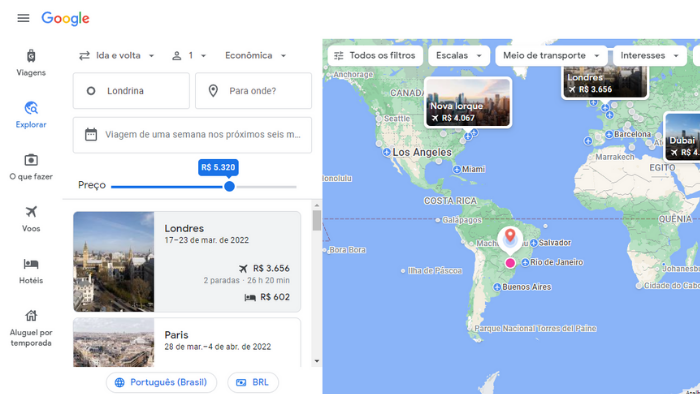 screenshot explorar google travel