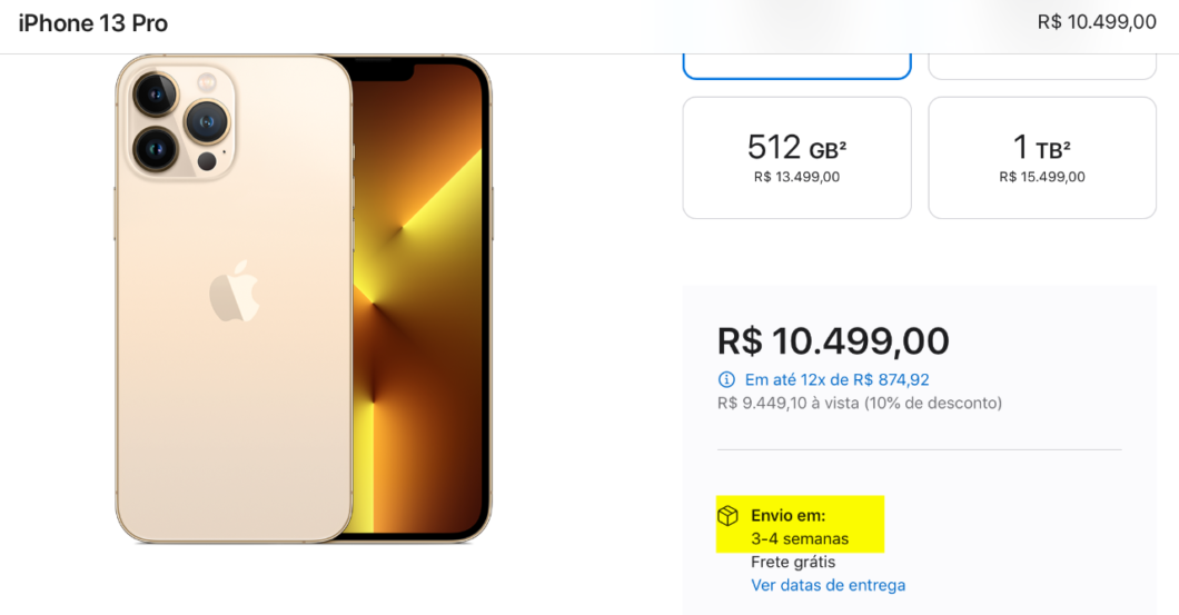 iPhone 13 Pro e Pro Max têm prazo de entrega longo no Brasil