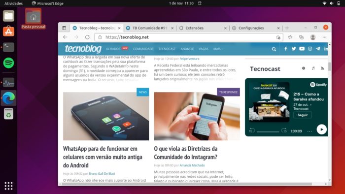 Microsoft Edge no Ubuntu Linux (imagem: Emerson Alecrim/Tecnoblog)