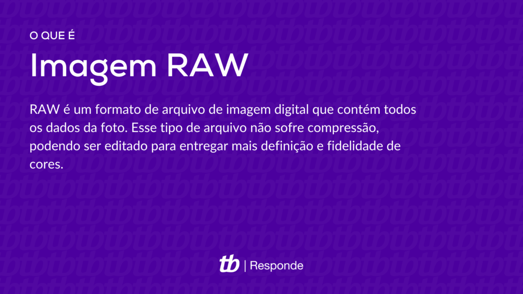 RAW é um formato de arquivo de imagem digital que contém todos os dados da foto. Esse tipo de arquivo não sofre compressão, podendo ser editado para entregar mais definição e fidelidade de cores.