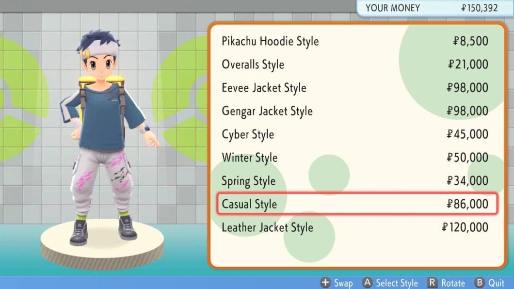 Customização de roupas em Pokémon Brilliant Diamond e Shining Pearl (Imagem: Murilo Tunholi/Tecnoblog)