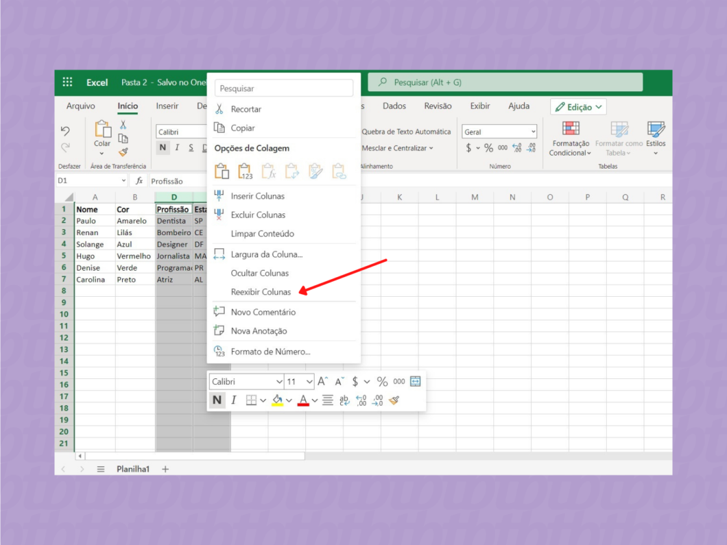 Como ocultar colunas e linhas no Excel / Microsoft Excel / Reprodução 