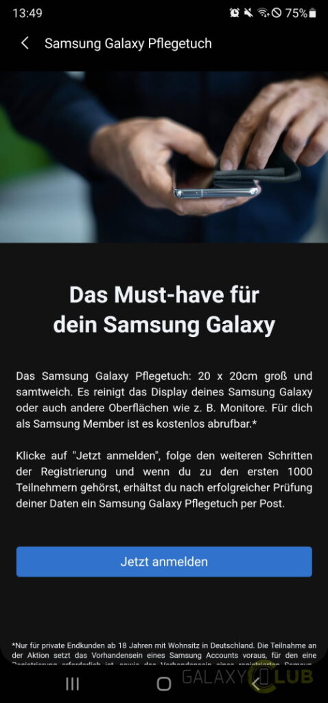 Samsung oferece pano de polimento de graça a clientes da Alemanha (Imagem: Reprodução/Galaxy Club)