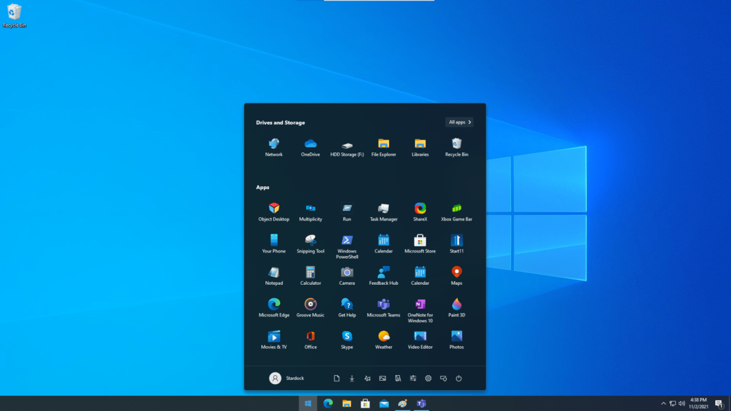 Start11 permite usar o menu Iniciar do Windows 11 no Windows 10 (Imagem: Reprodução/Stardock)
