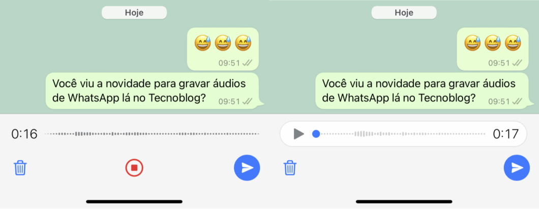 WhatsApp para iPhone (iOS) ganha nova ferramenta para revisar áudios de WhatsApp (Imagem: Reprodução/Tecnoblog)
