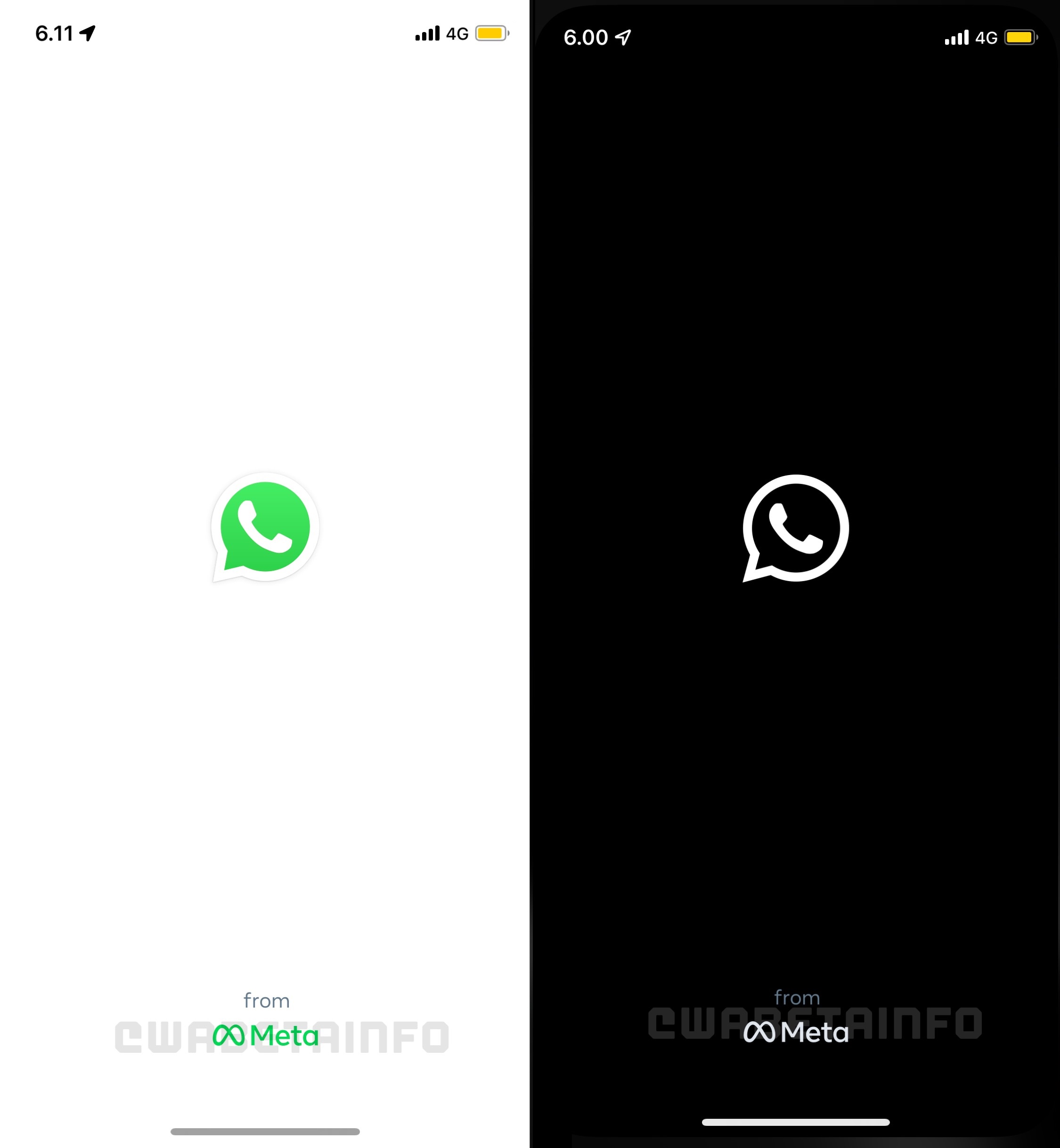 WhatsApp começa a mostrar "from Meta" em vez de "from Facebook" na tela de início (Imagem: Reprodução/WABetaInfo)