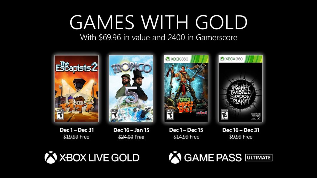 Xbox Live Gold de dezembro tem Tropico 5, The Escapists 2 e mais jogos grátis