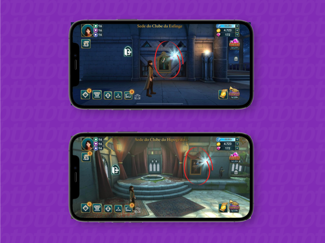 Get energy by touching the 1st frame of each seat (Image: Reproduction/HP: Hogwarts Mystery)