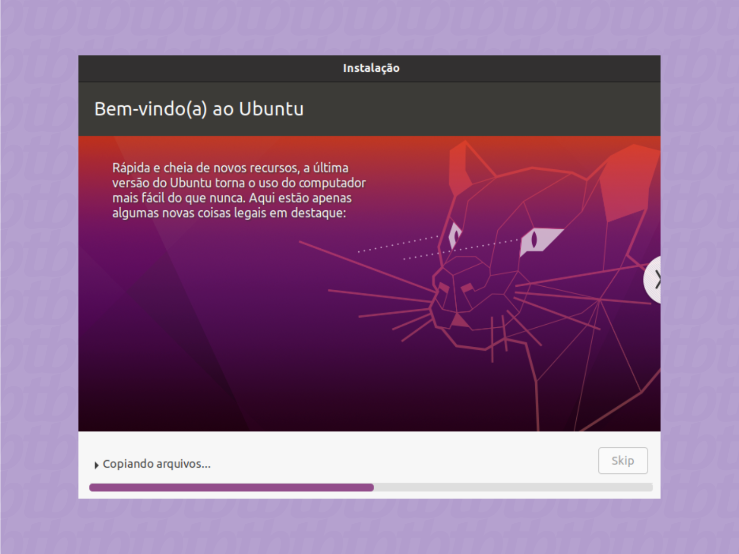 Tela de instalação do Ubuntu