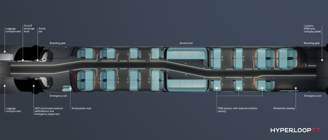 Interior da cápsula para passageiros da HyperloopTT (Imagem: Divulgação)