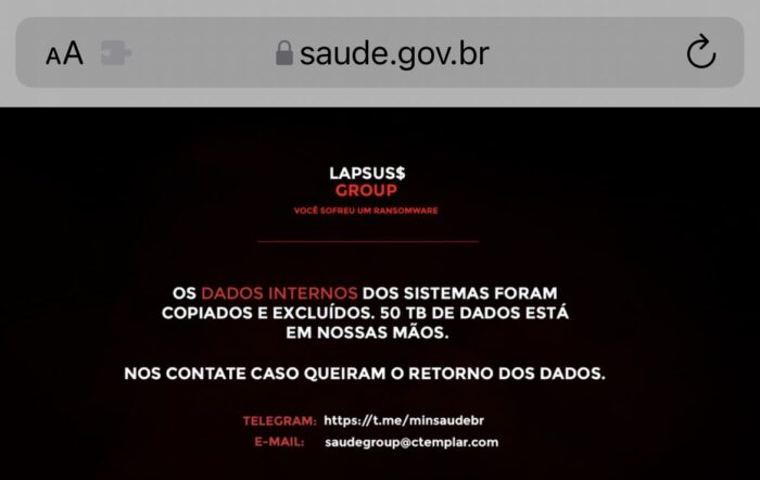 Site do Ministério da Saúde hackeado (imagem: Twitter/Jeff Nascimento)