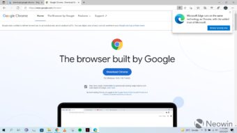 Microsoft Edge tenta convencer você a não baixar Google Chrome no Windows